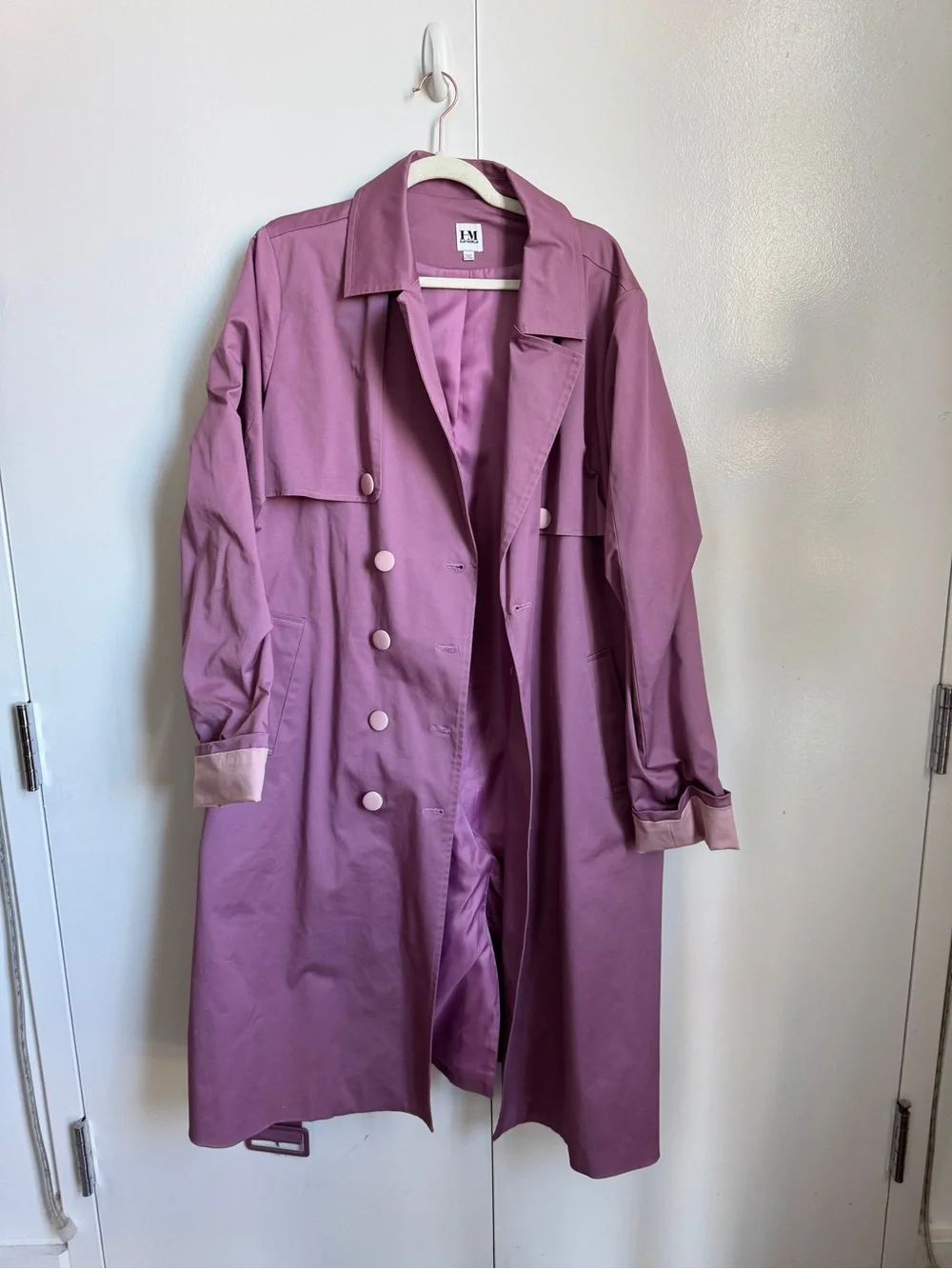 Womens Dusty Rose Double-Breasted Trench Coat - Picture 4 of 9